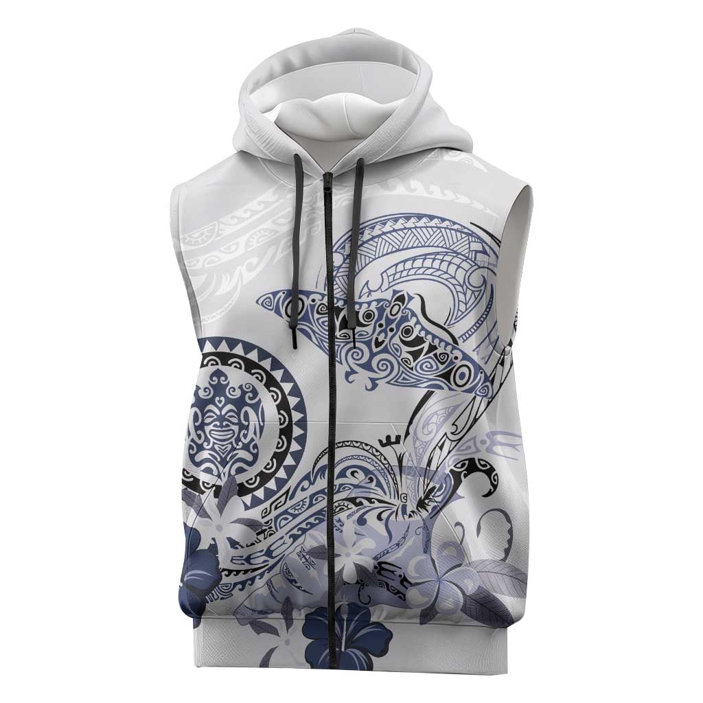 Polynesian Manta Ray Sleeveless Zip Hoodie Blue Floral Turtle Tattoo LT9 Blue - Polynesian Pride