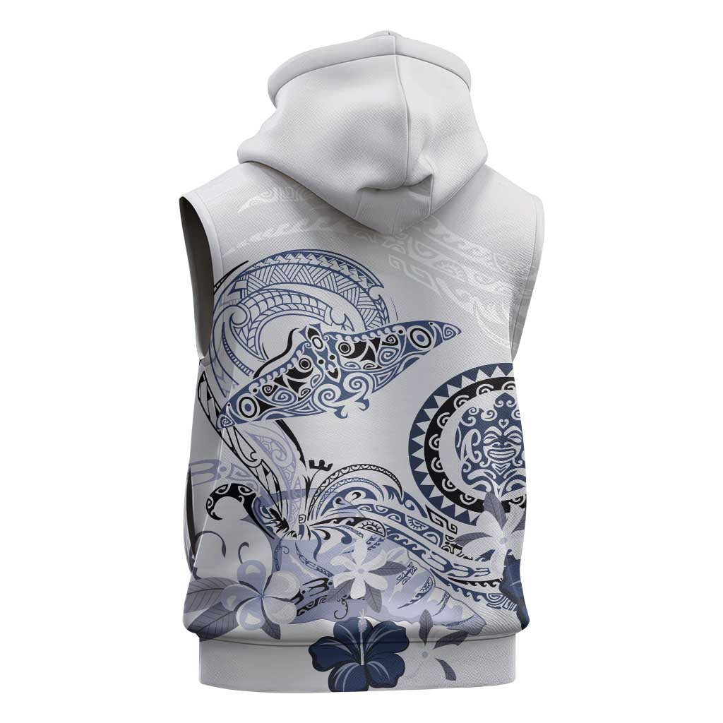 Polynesian Manta Ray Sleeveless Zip Hoodie Blue Floral Turtle Tattoo - Polynesian Pride