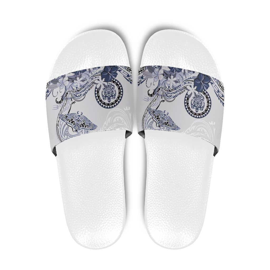 Polynesian Manta Ray Slide Sandals Blue Floral Turtle Tattoo - Polynesian Pride