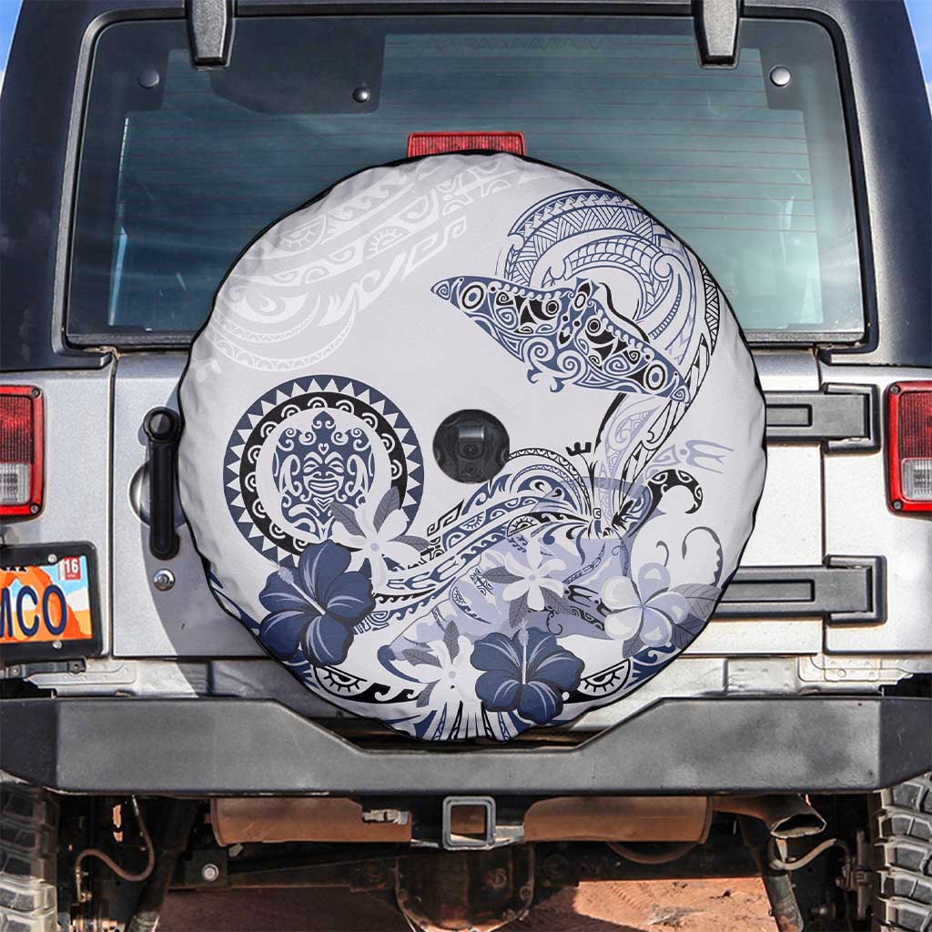 Polynesian Manta Ray Spare Tire Cover Blue Floral Turtle Tattoo LT9 Blue - Polynesian Pride