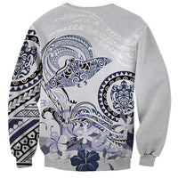 Polynesian Manta Ray Sweatshirt Blue Floral Turtle Tattoo - Polynesian Pride