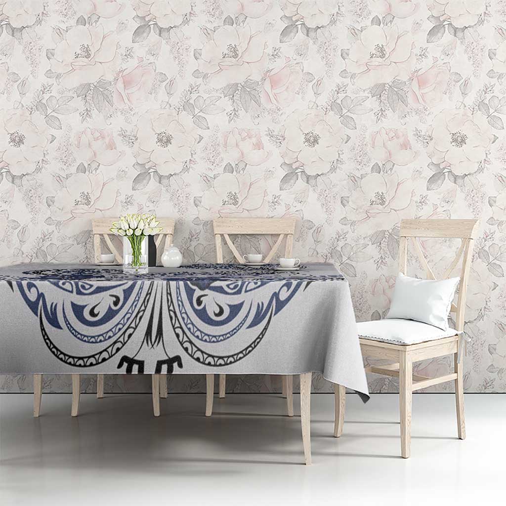Polynesian Manta Ray Tablecloth Blue Floral Turtle Tattoo - Polynesian Pride