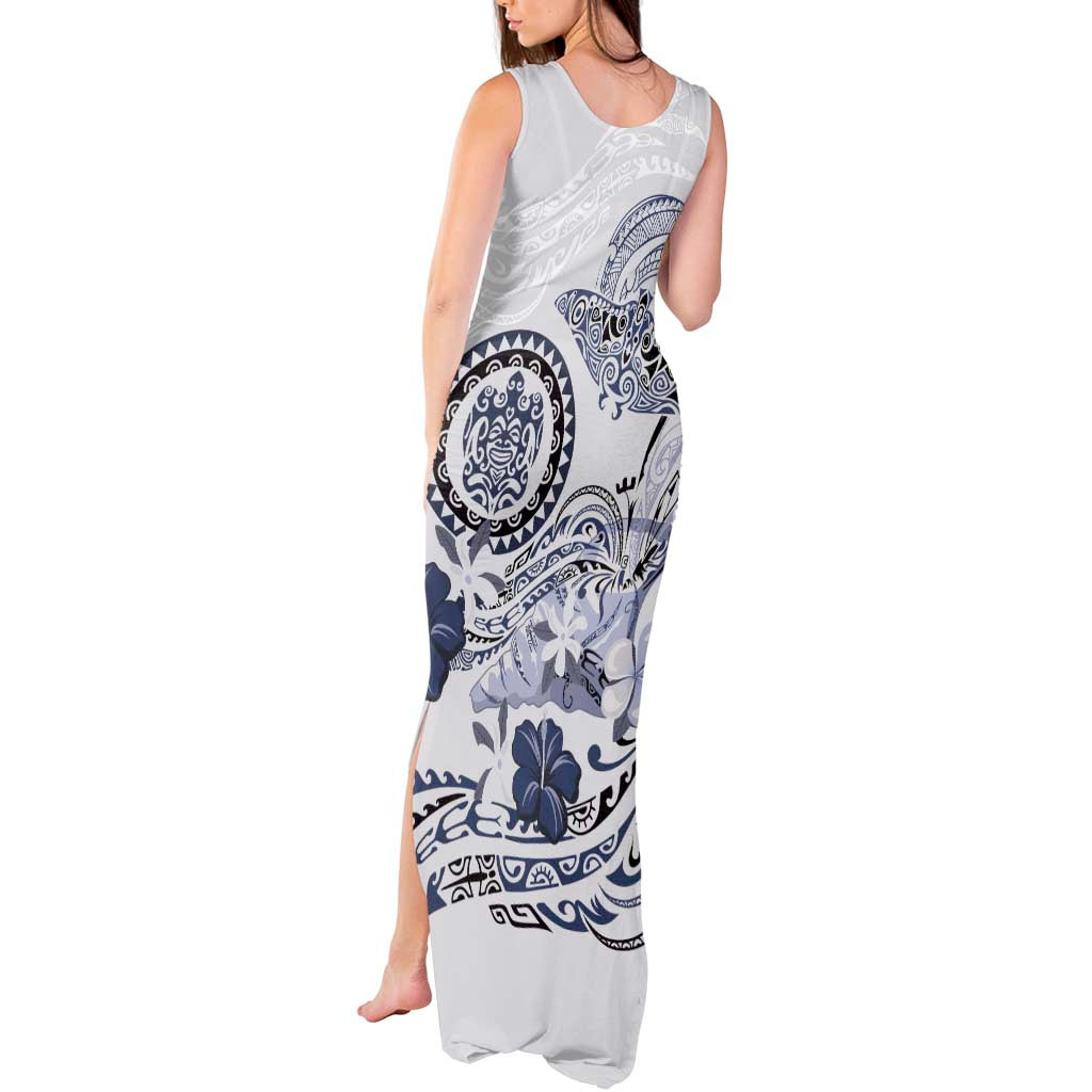 Polynesian Manta Ray Tank Maxi Dress Blue Floral Turtle Tattoo - Polynesian Pride