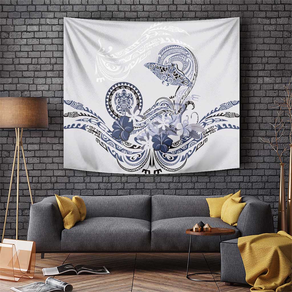 Polynesian Manta Ray Tapestry Blue Floral Turtle Tattoo LT9 Blue - Polynesian Pride