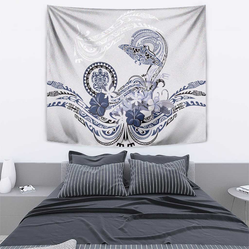 Polynesian Manta Ray Tapestry Blue Floral Turtle Tattoo - Polynesian Pride