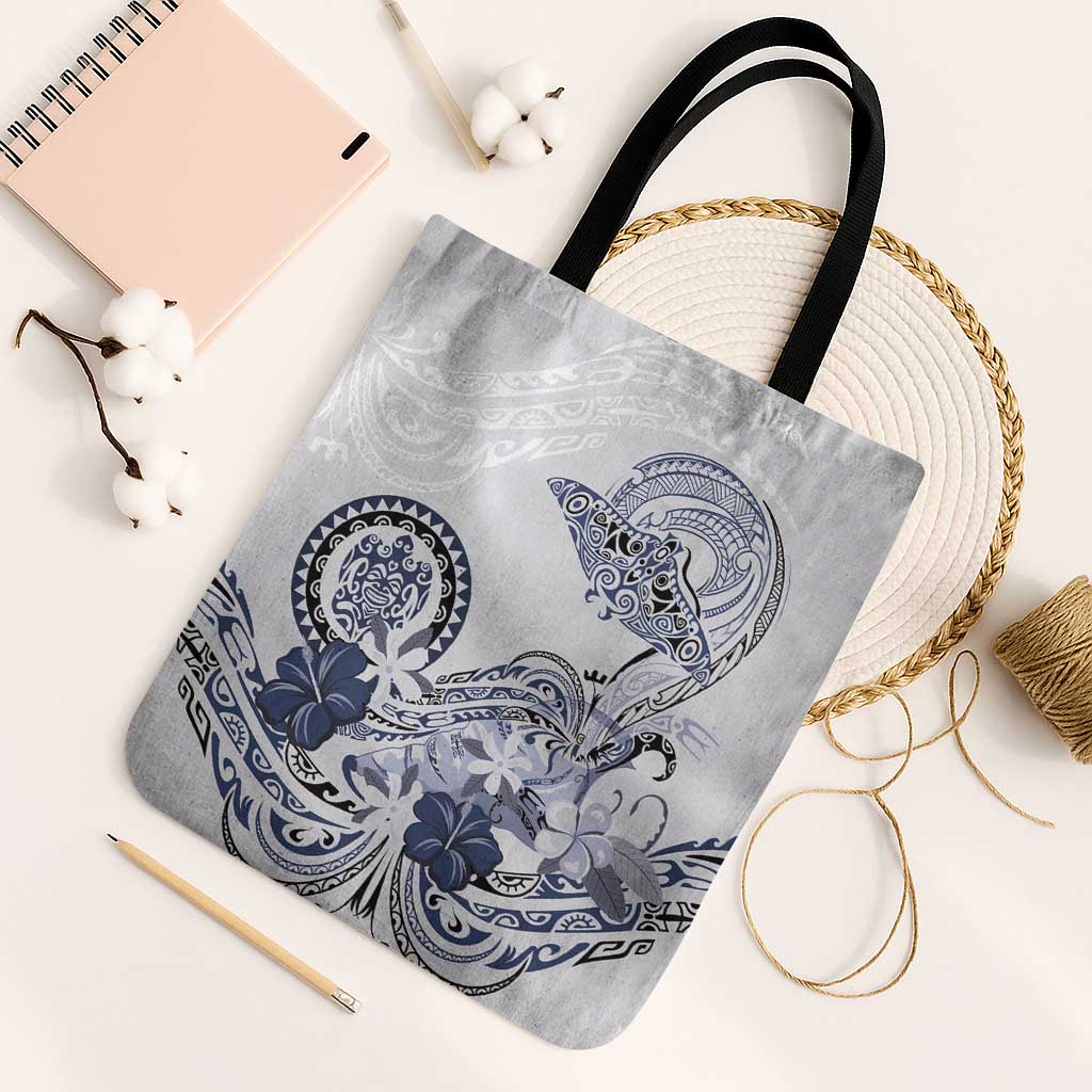 Polynesian Manta Ray Tote Bag Blue Floral Turtle Tattoo LT9 Black Strap One Size Blue - Polynesian Pride