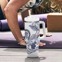 Polynesian Manta Ray Tumbler With Handle Blue Floral Turtle Tattoo - Polynesian Pride