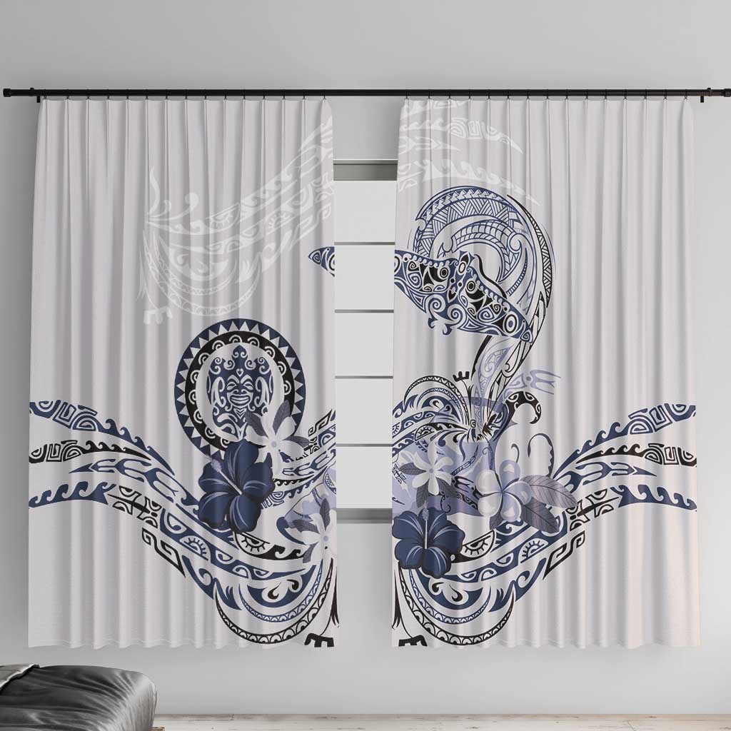 Polynesian Manta Ray Window Curtain Blue Floral Turtle Tattoo LT9 With Hooks Blue - Polynesian Pride