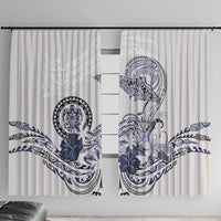 Polynesian Manta Ray Window Curtain Blue Floral Turtle Tattoo - Polynesian Pride