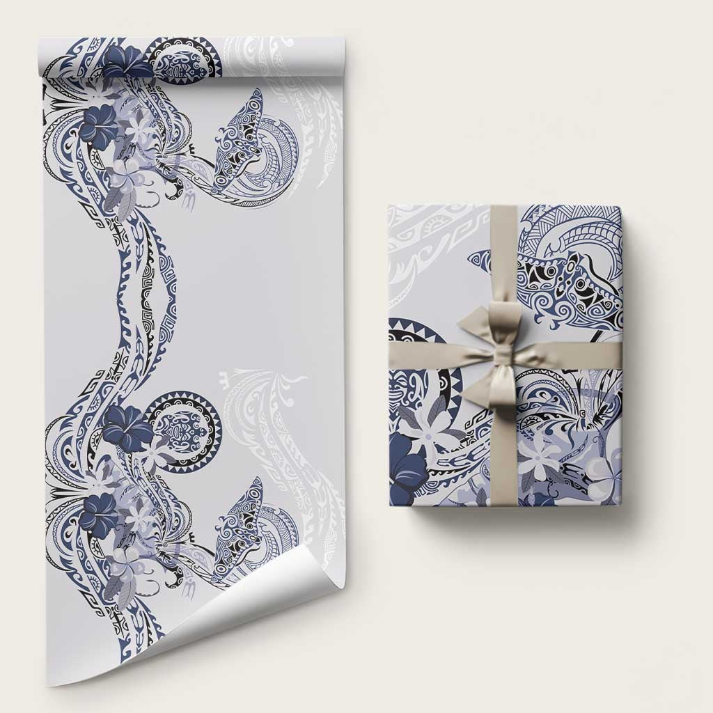 Polynesian Manta Ray Wrapping Paper Blue Floral Turtle Tattoo - Polynesian Pride