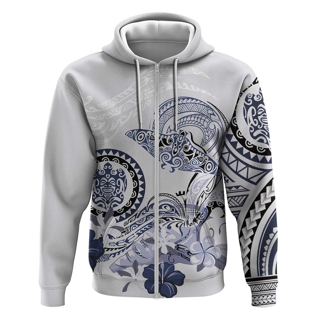 Polynesian Manta Ray Zip Hoodie Blue Floral Turtle Tattoo LT9 Zip Hoodie Blue - Polynesian Pride
