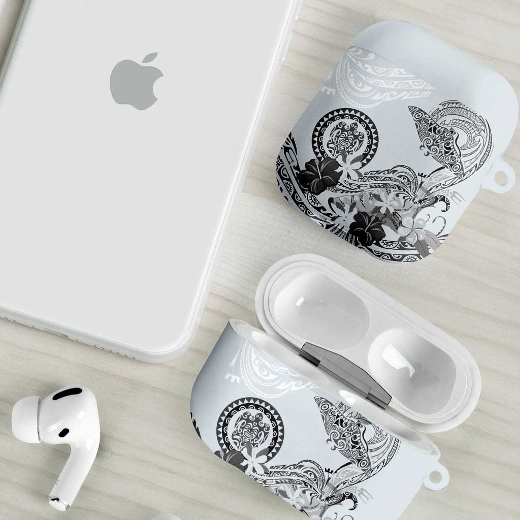 Polynesian Manta Ray AirPods Case Gray Floral Turtle Tattoo - Polynesian Pride
