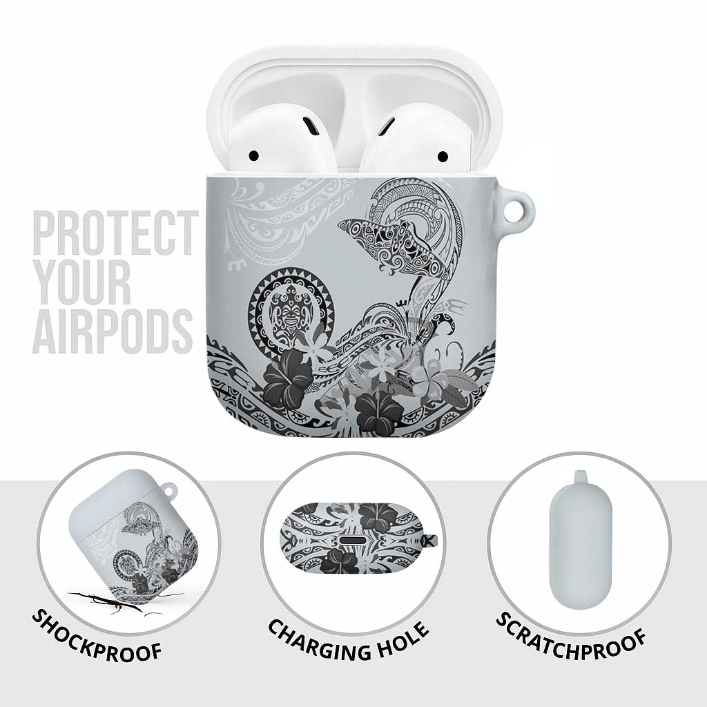 Polynesian Manta Ray AirPods Case Gray Floral Turtle Tattoo - Polynesian Pride