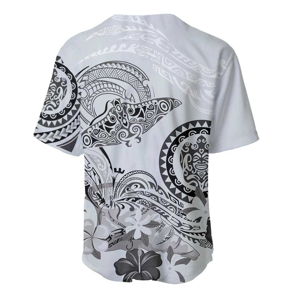 Polynesian Manta Ray Baseball Jersey Gray Floral Turtle Tattoo - Polynesian Pride