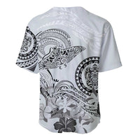 Polynesian Manta Ray Baseball Jersey Gray Floral Turtle Tattoo - Polynesian Pride