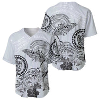 Polynesian Manta Ray Baseball Jersey Gray Floral Turtle Tattoo - Polynesian Pride