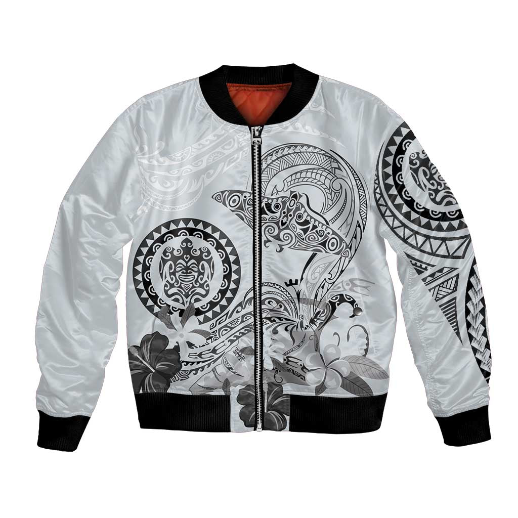 Polynesian Manta Ray Bomber Jacket Gray Floral Turtle Tattoo LT9 Unisex Gray - Polynesian Pride