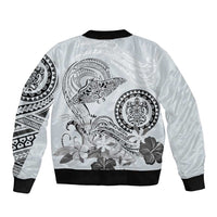 Polynesian Manta Ray Bomber Jacket Gray Floral Turtle Tattoo - Polynesian Pride