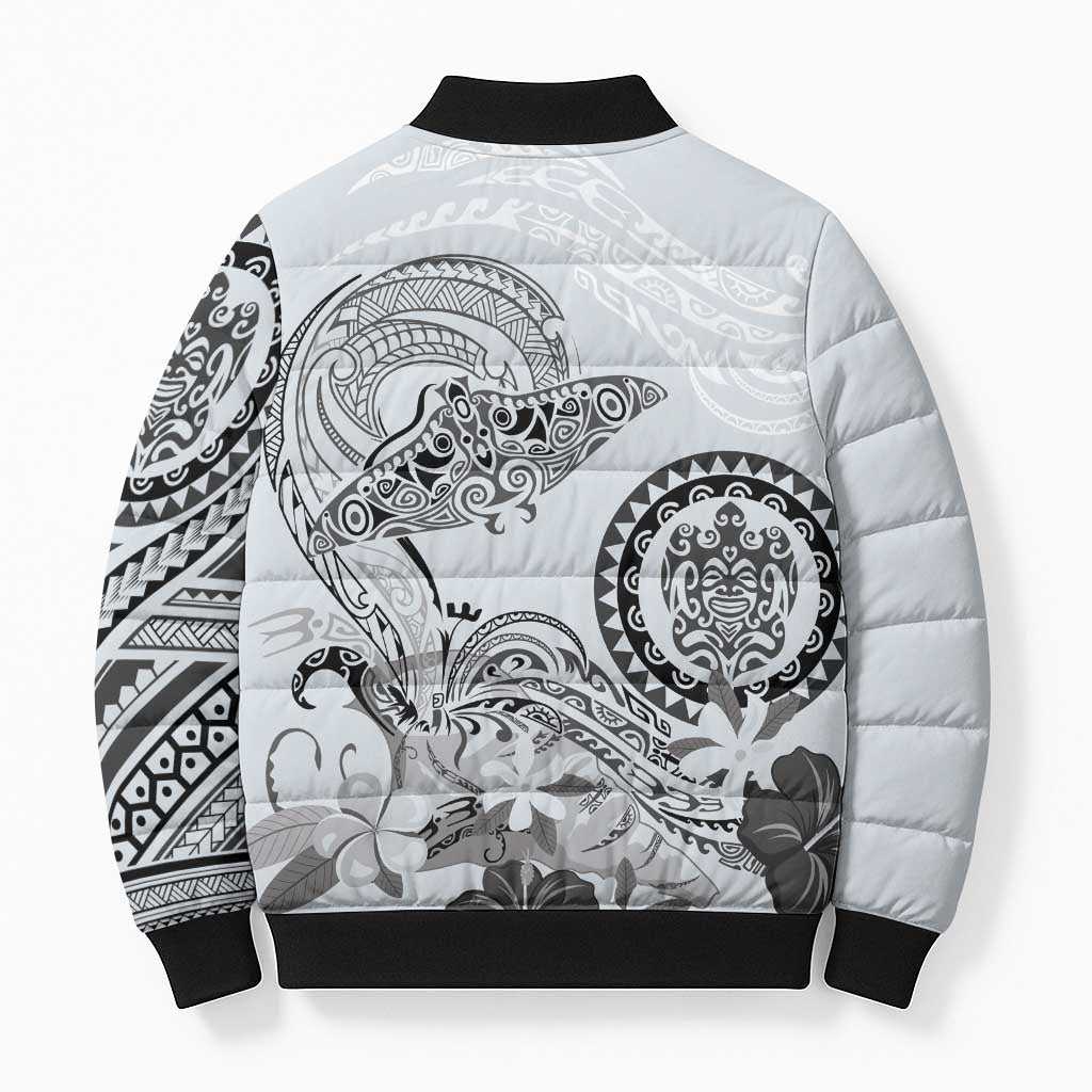 Polynesian Manta Ray Bomber Puffer Jacket Gray Floral Turtle Tattoo - Polynesian Pride
