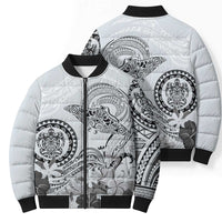 Polynesian Manta Ray Bomber Puffer Jacket Gray Floral Turtle Tattoo - Polynesian Pride