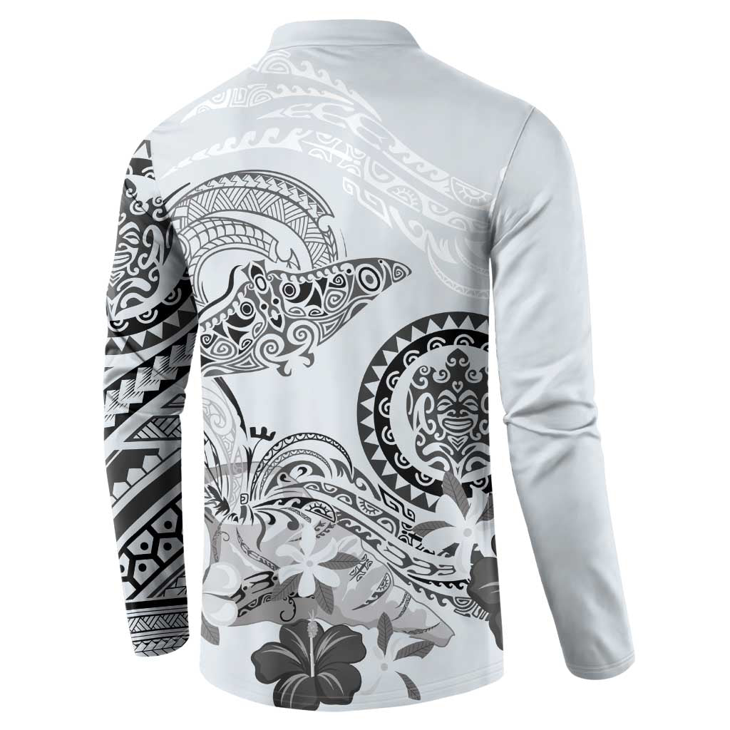 Polynesian Manta Ray Button Sweatshirt Gray Floral Turtle Tattoo - Polynesian Pride
