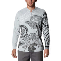 Polynesian Manta Ray Button Sweatshirt Gray Floral Turtle Tattoo - Polynesian Pride
