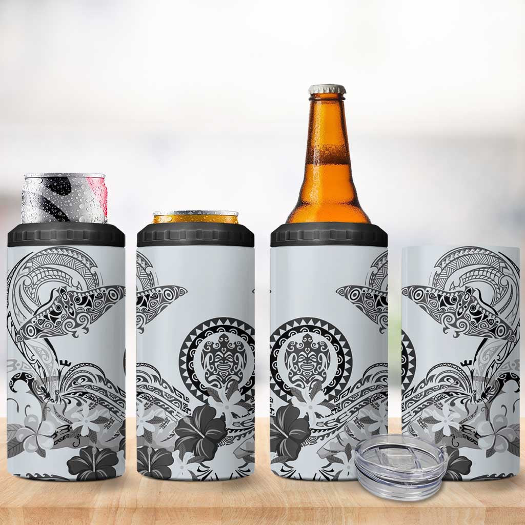 Polynesian Manta Ray 4 in 1 Can Cooler Tumbler Gray Floral Turtle Tattoo - Polynesian Pride
