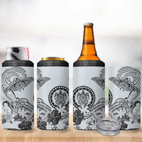 Polynesian Manta Ray 4 in 1 Can Cooler Tumbler Gray Floral Turtle Tattoo - Polynesian Pride