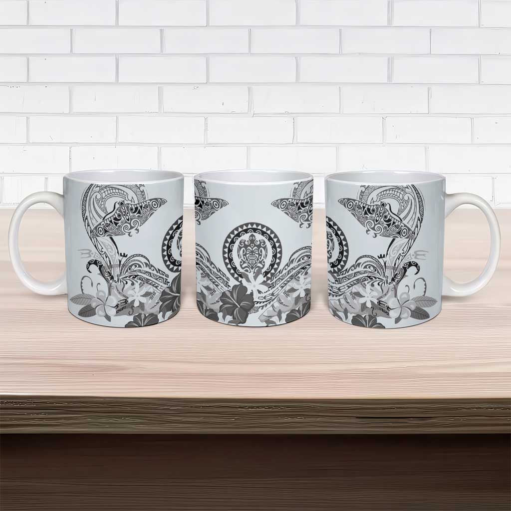 Polynesian Manta Ray Ceramic Mug Gray Floral Turtle Tattoo - Polynesian Pride