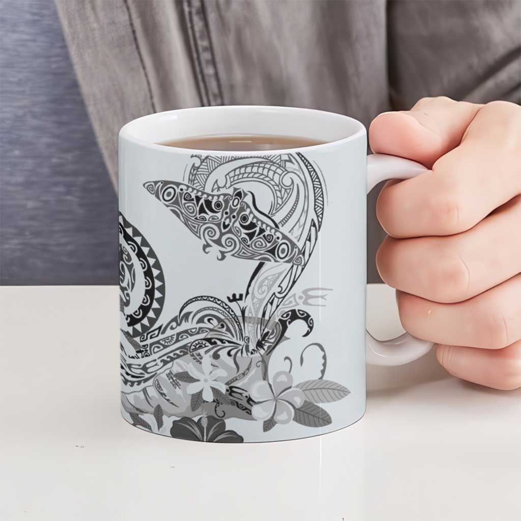 Polynesian Manta Ray Ceramic Mug Gray Floral Turtle Tattoo - Polynesian Pride