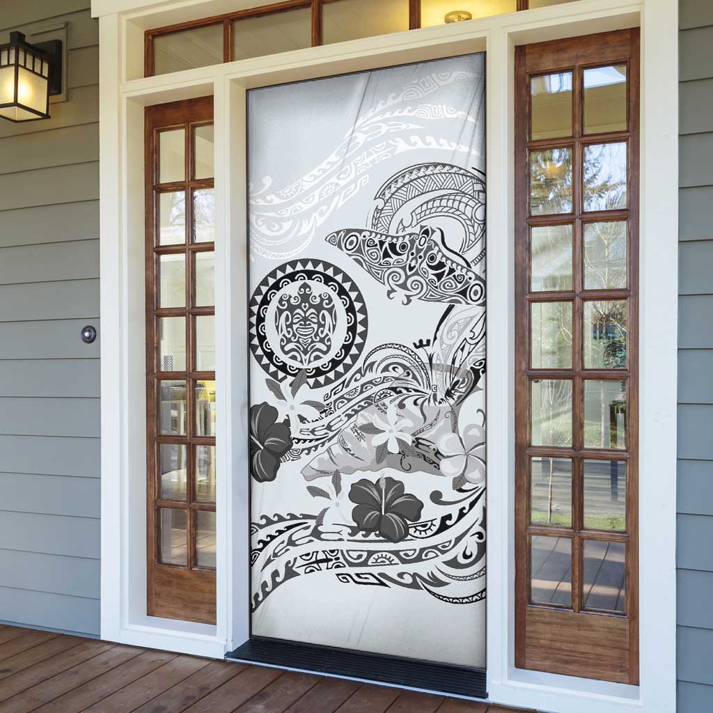 Polynesian Manta Ray Door Cover Gray Floral Turtle Tattoo - Polynesian Pride