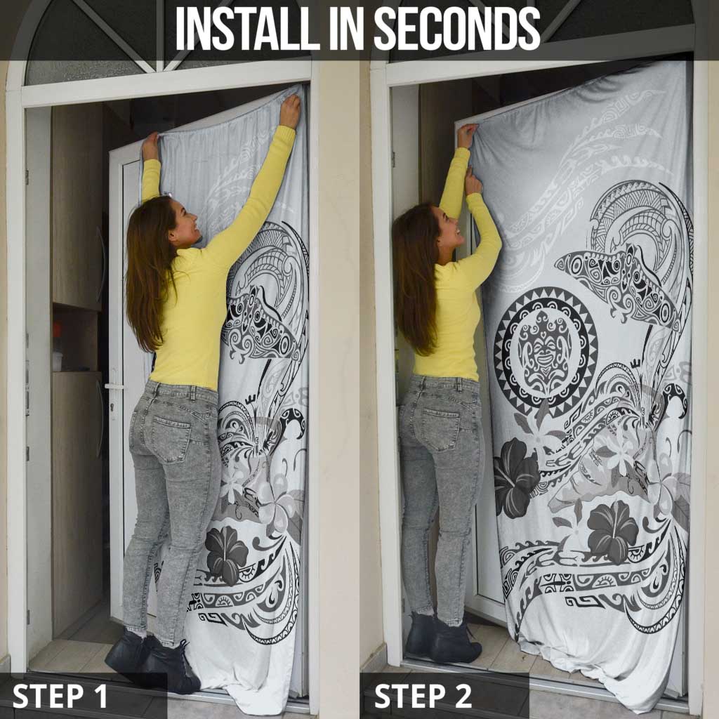 Polynesian Manta Ray Door Cover Gray Floral Turtle Tattoo - Polynesian Pride