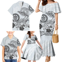Polynesian Manta Ray Family Matching Mermaid Dress and Hawaiian Shirt Gray Floral Turtle Tattoo - Polynesian Pride