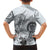 Polynesian Manta Ray Family Matching Short Sleeve Bodycon Dress and Hawaiian Shirt Gray Floral Turtle Tattoo - Polynesian Pride