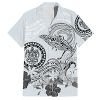 Polynesian Manta Ray Family Matching Short Sleeve Bodycon Dress and Hawaiian Shirt Gray Floral Turtle Tattoo - Polynesian Pride
