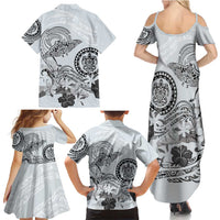 Polynesian Manta Ray Family Matching Summer Maxi Dress and Hawaiian Shirt Gray Floral Turtle Tattoo - Polynesian Pride