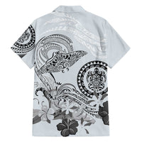 Polynesian Manta Ray Family Matching Summer Maxi Dress and Hawaiian Shirt Gray Floral Turtle Tattoo - Polynesian Pride