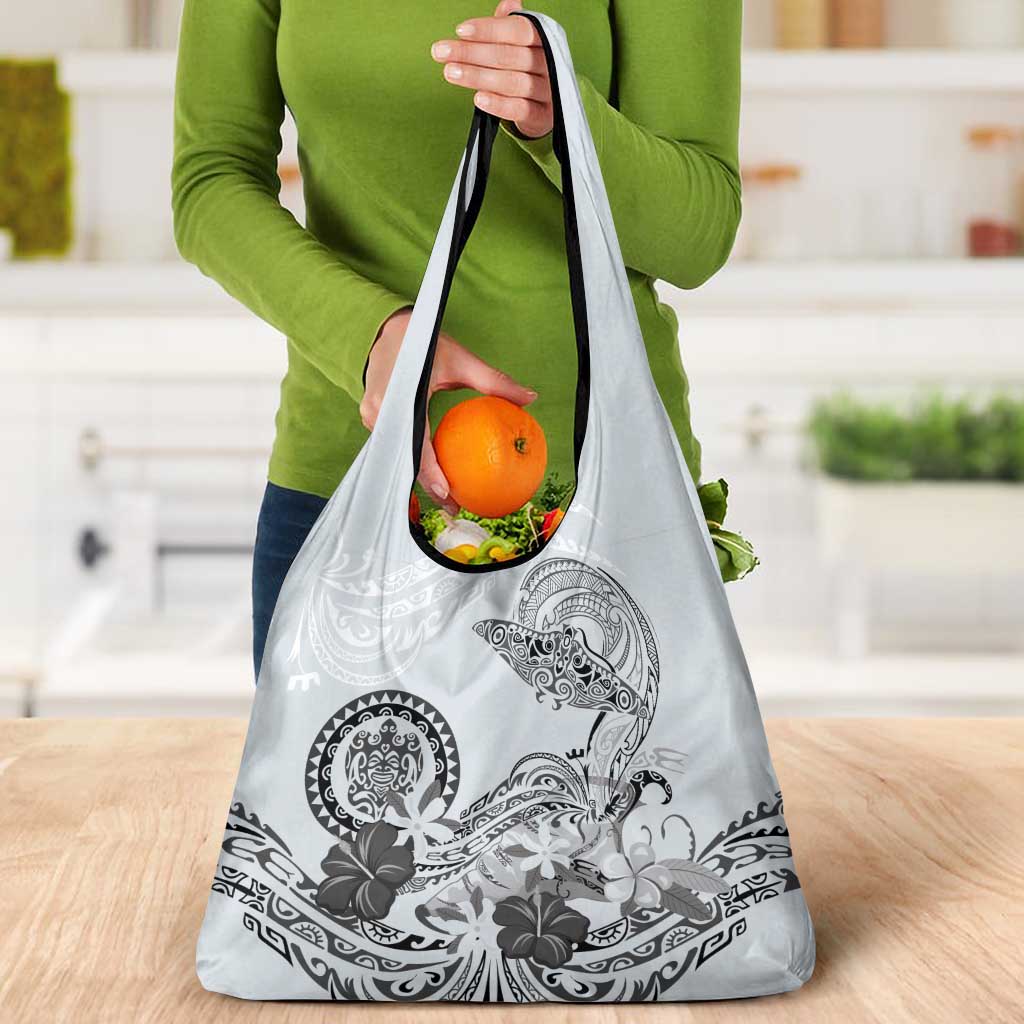 Polynesian Manta Ray Grocery Bag Gray Floral Turtle Tattoo - Polynesian Pride