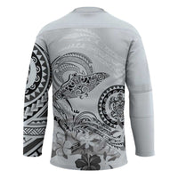 Polynesian Manta Ray Hockey Jersey Gray Floral Turtle Tattoo - Polynesian Pride