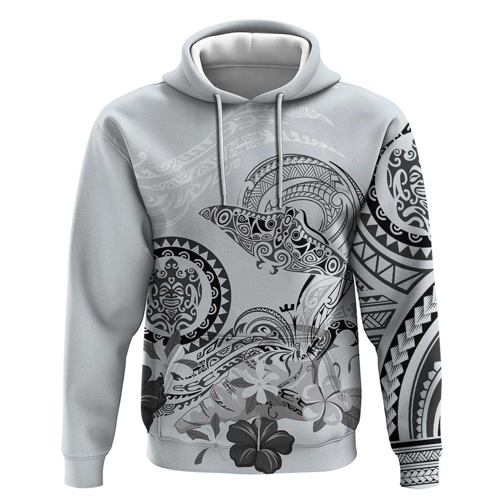 Polynesian Manta Ray Hoodie Gray Floral Turtle Tattoo - Polynesian Pride