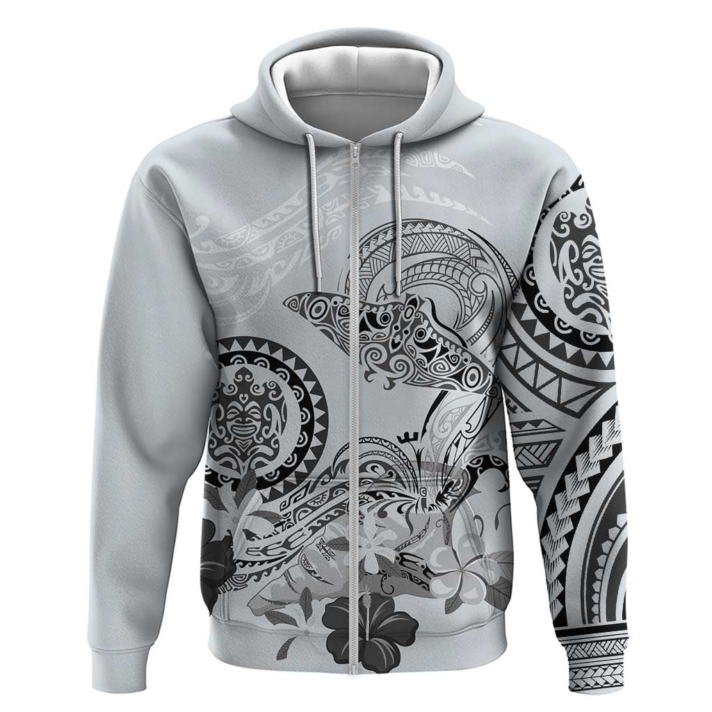 Polynesian Manta Ray Hoodie Gray Floral Turtle Tattoo - Polynesian Pride
