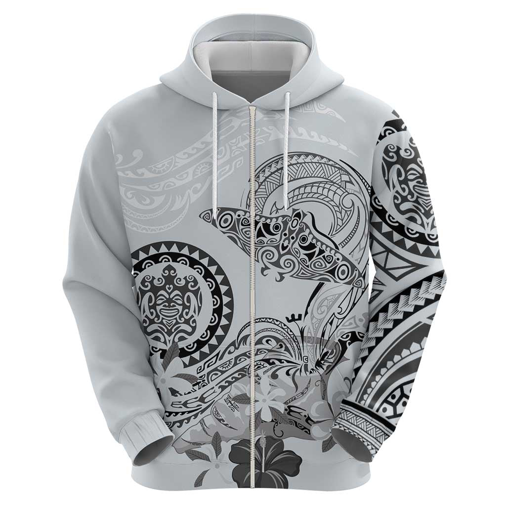 Polynesian Manta Ray Hoodie Gray Floral Turtle Tattoo - Polynesian Pride