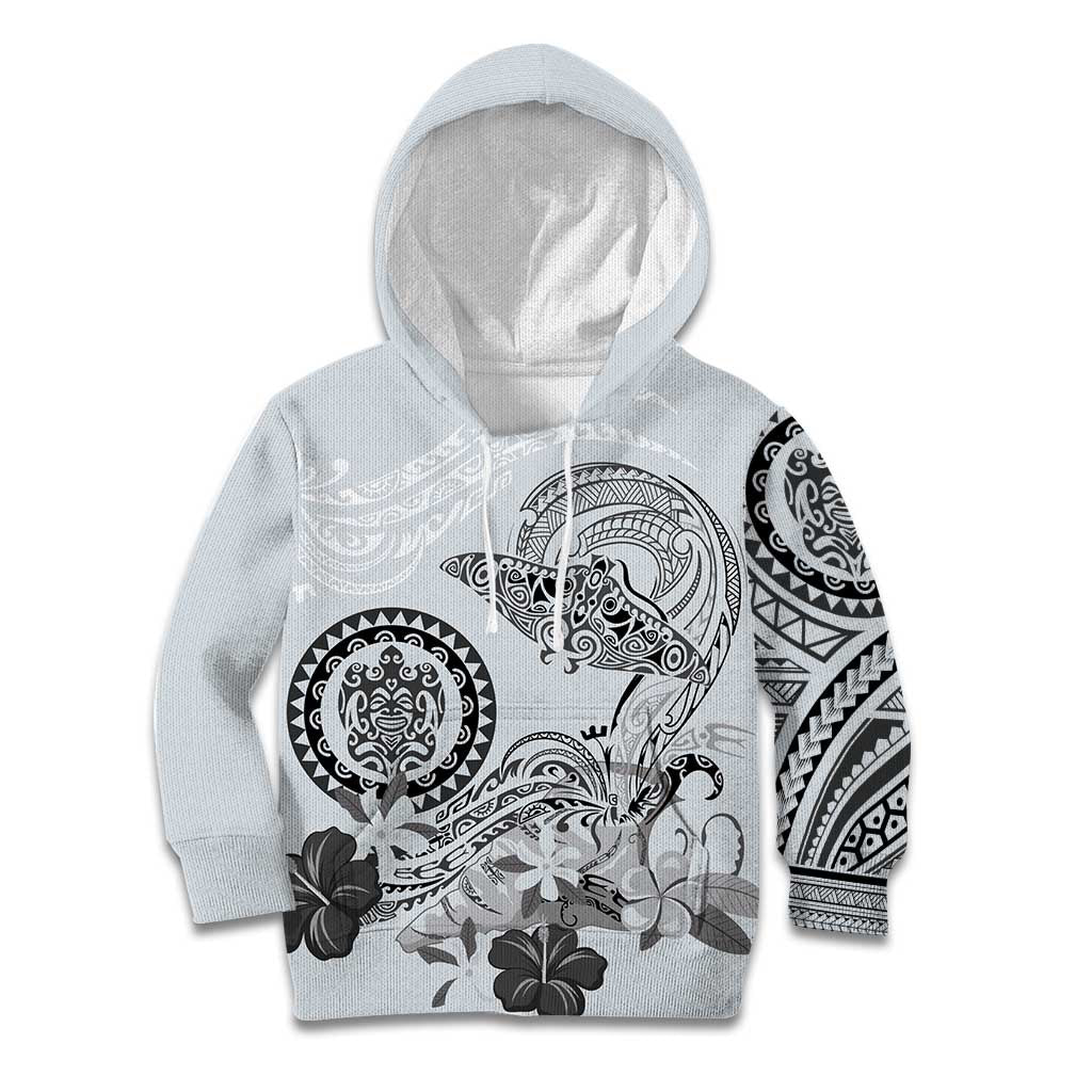 Polynesian Manta Ray Kid Hoodie Gray Floral Turtle Tattoo - Polynesian Pride