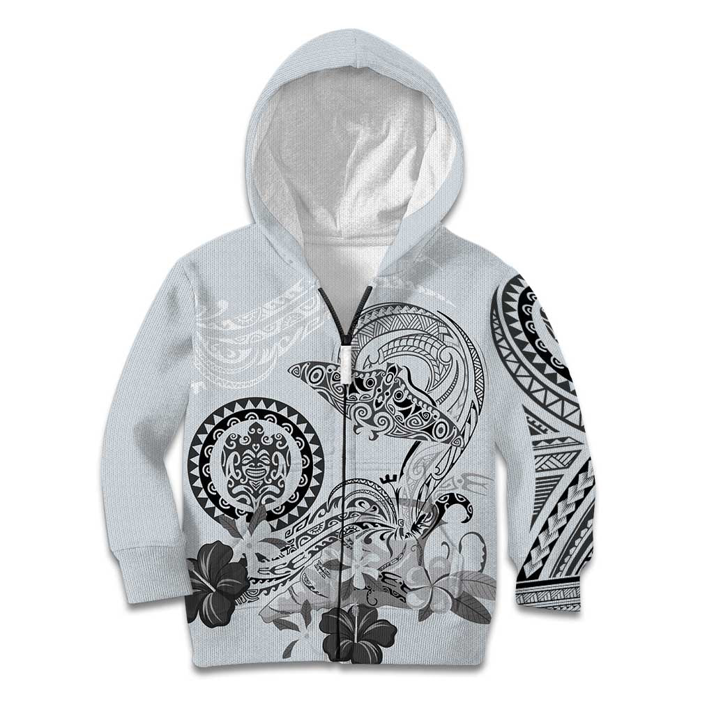 Polynesian Manta Ray Kid Hoodie Gray Floral Turtle Tattoo - Polynesian Pride