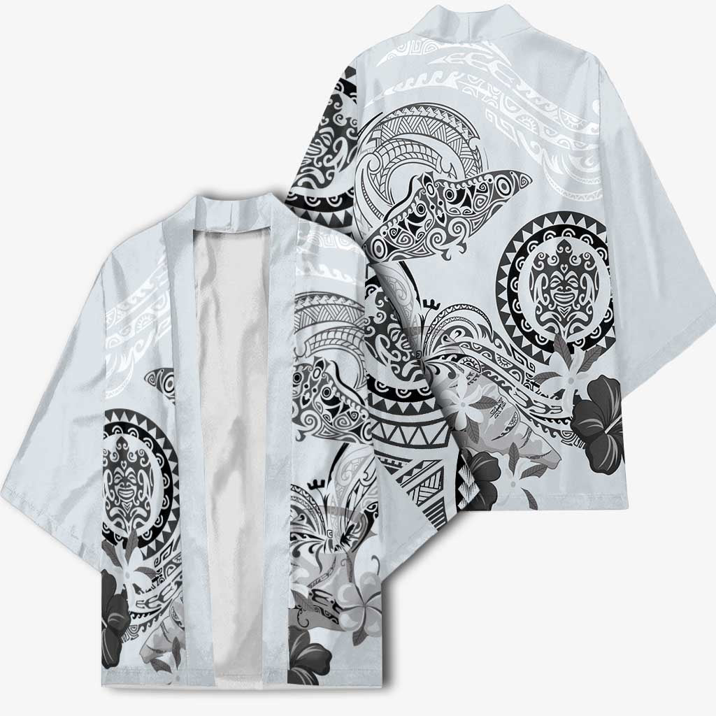 Polynesian Manta Ray Kimono Gray Floral Turtle Tattoo - Polynesian Pride