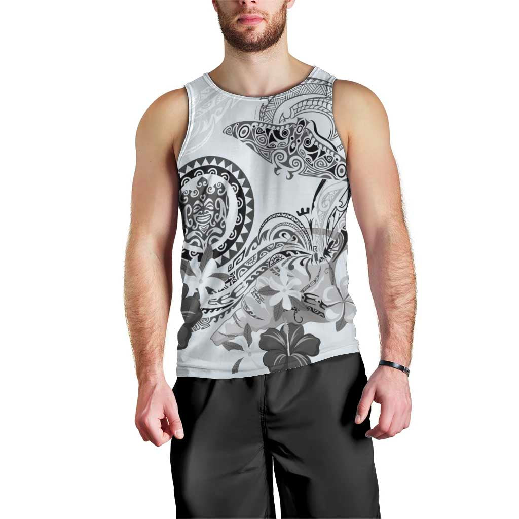 Polynesian Manta Ray Men Tank Top Gray Floral Turtle Tattoo - Polynesian Pride