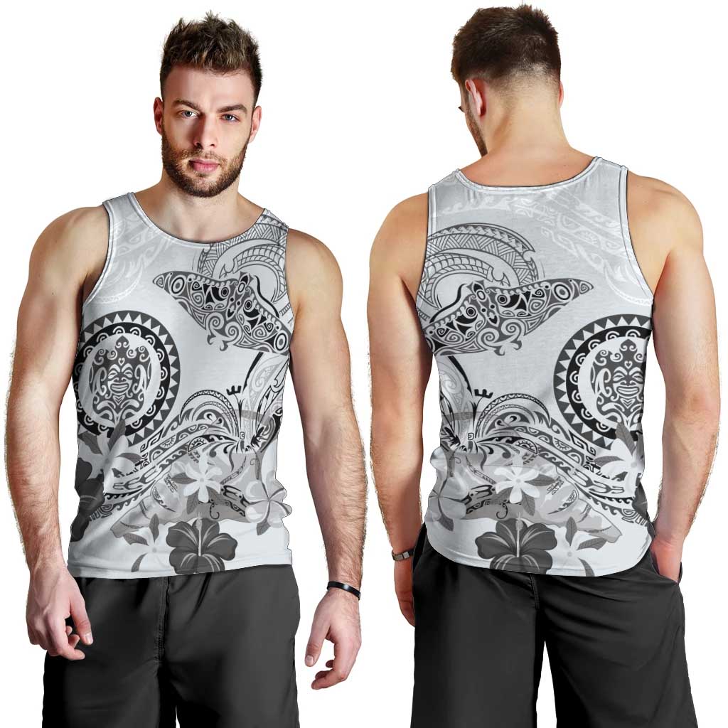 Polynesian Manta Ray Men Tank Top Gray Floral Turtle Tattoo - Polynesian Pride