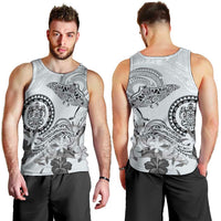 Polynesian Manta Ray Men Tank Top Gray Floral Turtle Tattoo - Polynesian Pride