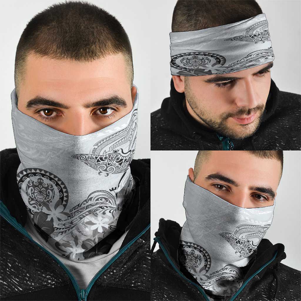 Polynesian Manta Ray Neck Gaiter Gray Floral Turtle Tattoo - Polynesian Pride