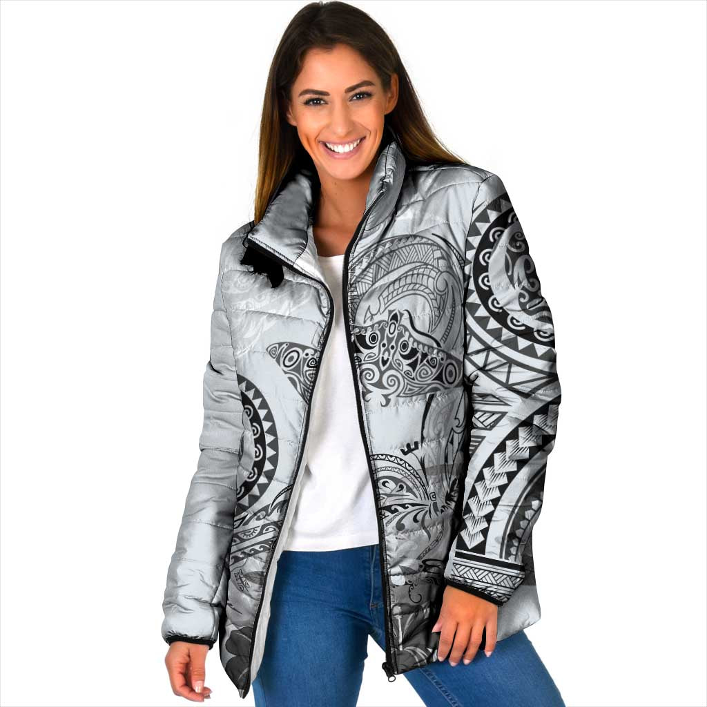 Polynesian Manta Ray Padded Jacket Gray Floral Turtle Tattoo - Polynesian Pride